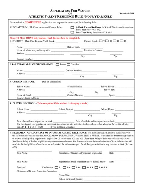 Previous Athletic Participation Form (PAPF). . Uil parent residence waiver